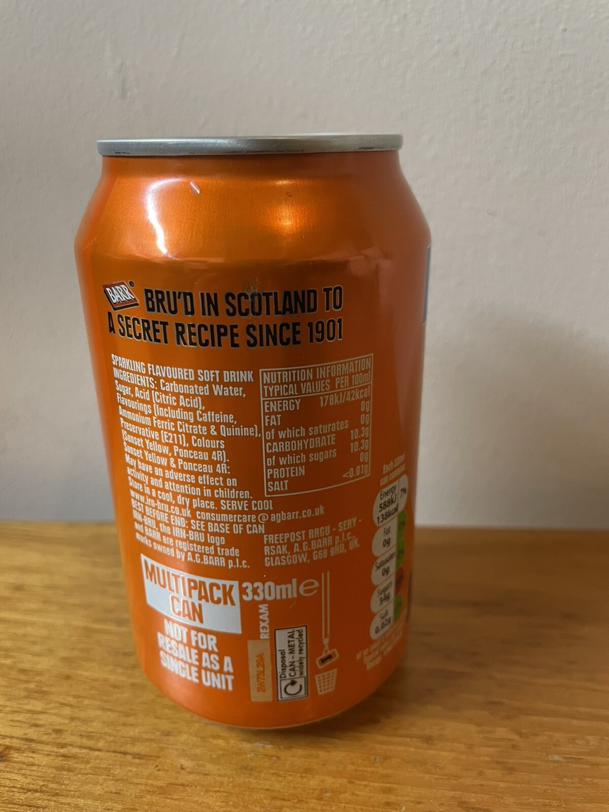 Original Full Sugar IRN BRU Can 34g Sugar PreSugar TAX Old Recipe 330ml June 19 eBay