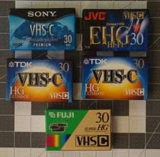 Lot of 5 VHS-C 30 Minute Camcoder Cassettes Brand New TDK JVC Sony Fuji