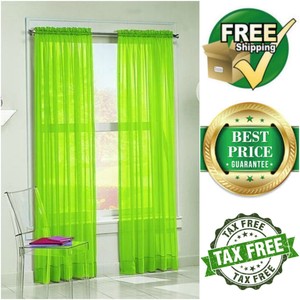 Pair Beautiful Sheer Window Panel Green Curtains Drapes Window