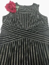 FASHION TO FIGURE Women's Black & Silver Striped Metallic Velvet Dress Size 1