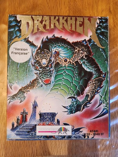 Vintage Spiele Drakkhen VF auf Atari ST komplett getestet Anleitungen Karte Garantie Box
