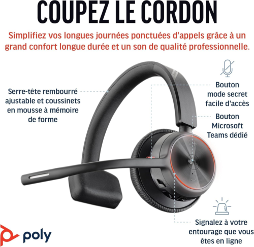Micro-casque sans fil Poly Voyager 4310 UC - Bluetooth monaural... - Photo 2/6