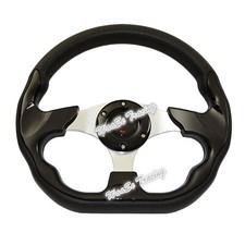Volante universal de cuero PVC de 320 mm para coche de carreras con botón de bocina negro #520
