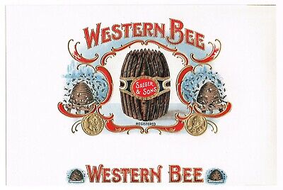 AUTHENTIC CIGAR BOX LABEL VINTAGE 1920S EMBOSSED WESTERN BEE BEEHIVE BEEKEEPER