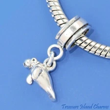 Manatee Sea Cow 3D 925 Solid Sterling Silver European Dangle Bead Charm Euro
