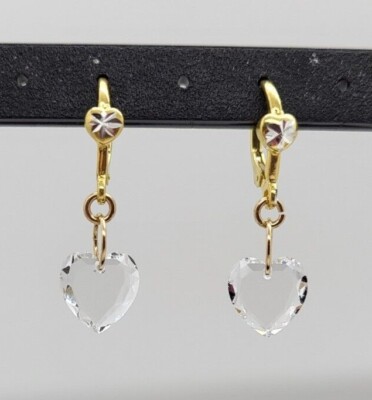 m/w 14k Gold Vermeil over Sterling Silver Swarovski Heart Earrings;  Leverback
