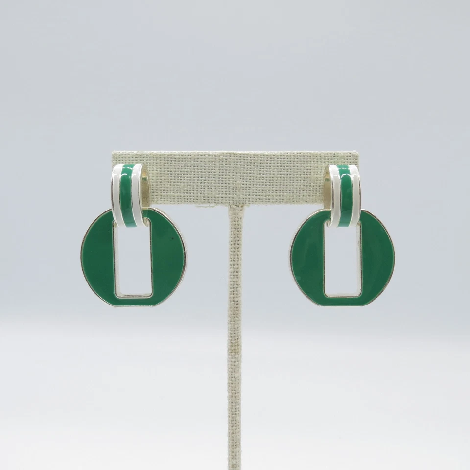 Pendientes colgantes Chaps Door Knocker esmalte verde audaz retro funky vanguardista Foto 3 de 4