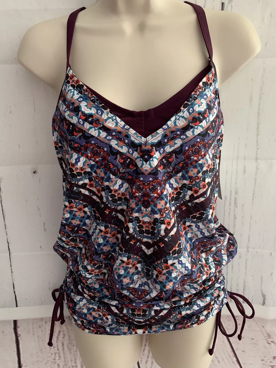 Athleta Marrakech Side Scrunch Tankini Swim Top Dress 32B C Adjustable New
