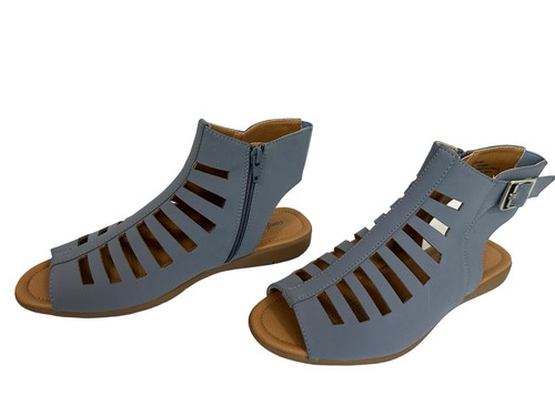 Comfort View Peep Toe Gladiator Sandals Faux Soft Blue Suede Side Zip Size 8M - Picture 2 of 8