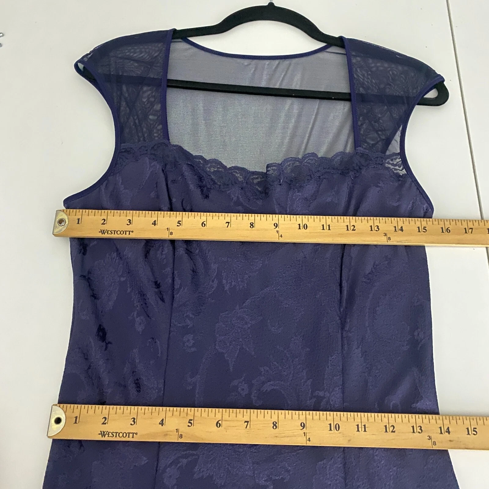 UNDERCOVER Maxi abito slip vintage Victoria’s Secret taglia grande etichetta oro blu navy floreale