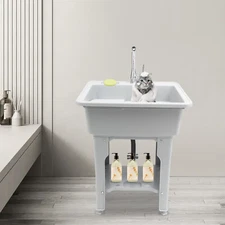 Freestanding Laundry Sink Spacious Utility Sink With Storage Shelf And Washboard