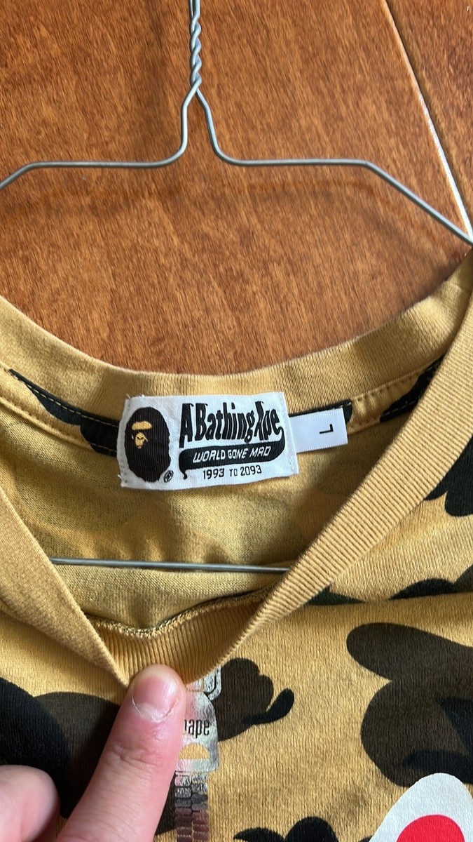 Authentic BAPE A Bathing Ape First Camo Yellow Shark T Shirt PONR