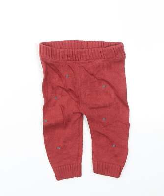 M&S Girls Red Cotton Blend Leggings Size 0-3 Months UK