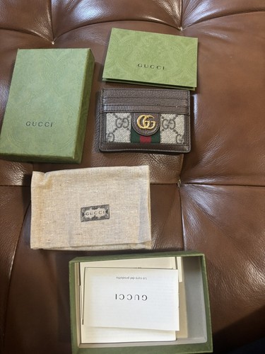 Authentic GUCCI GG Supreme Card Case Monogram Leather Wallet — Great Value
