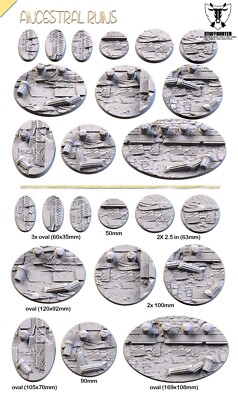 Gestaltete strukturierte Ancestral Ruins Bases Rund Oval für Tabletop Wargaming