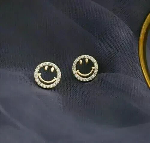 Pendientes de tachuelas Smiley plata esterlina 925 amarillo 1,11 quilates diamante redondo simulado