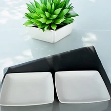 Set of Two Over and Back White Porcelain Maison Square Salad Plates 8 3/8" Wide