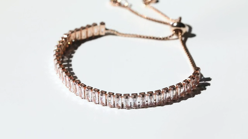 Tennis Charm Stacking Bracelet Made With Crystals Silver Rose Gold Bageutte - Video 1 of 1
