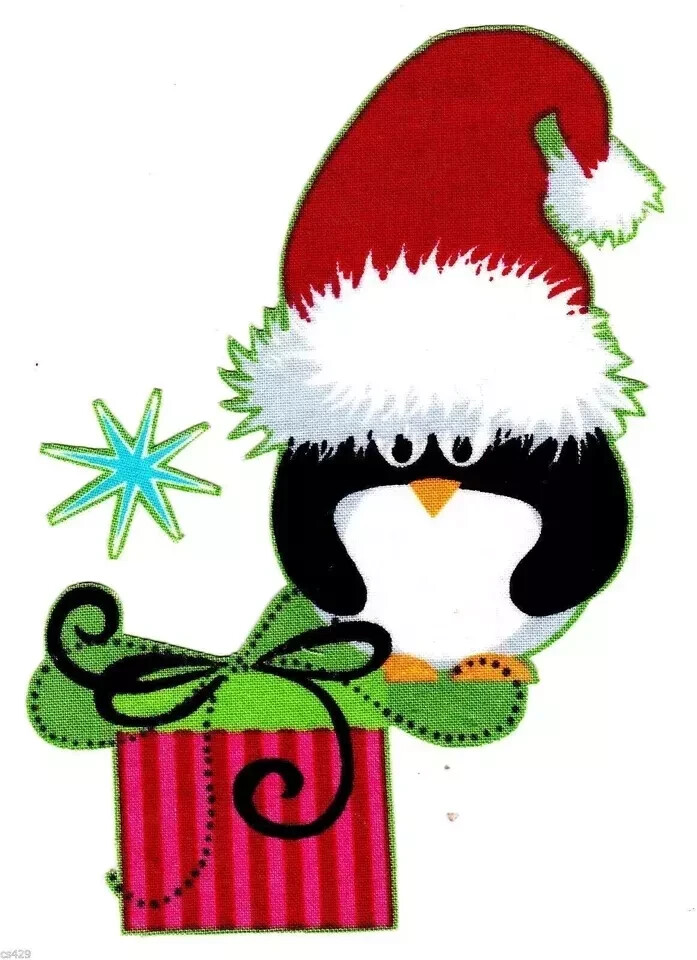 santa penguin heat transfer iron on kids not embroidered 4.5 inch USA