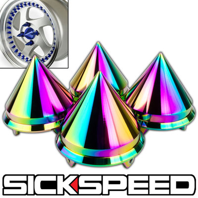 4 PC SPIKED CENTER WHEEL CAPS FOR TIRES/WHEELS/RIMS NEO CHROME SPIKE P12