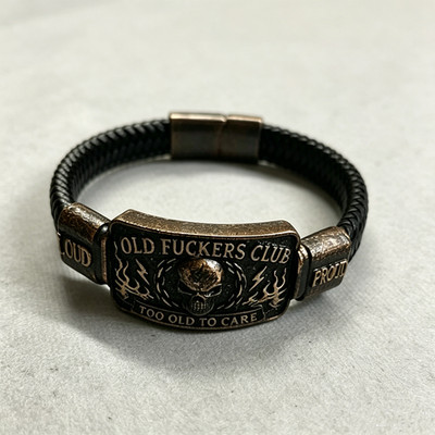 Old F*ckers Club Men's Vintage Skull Flame Biker Braided Bracelet