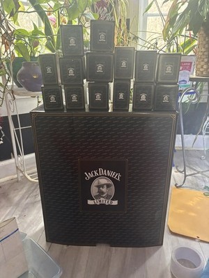 Jack Daniels 2002 Wood Barrel Display Shelf NIB With 14 Shot Glasses NIB!!!!!!!!