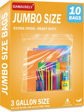 10Pack Extra Large Plastic Storage Bags, Zipper Seal, 2.4-Mil Thick, Heavy Duty,