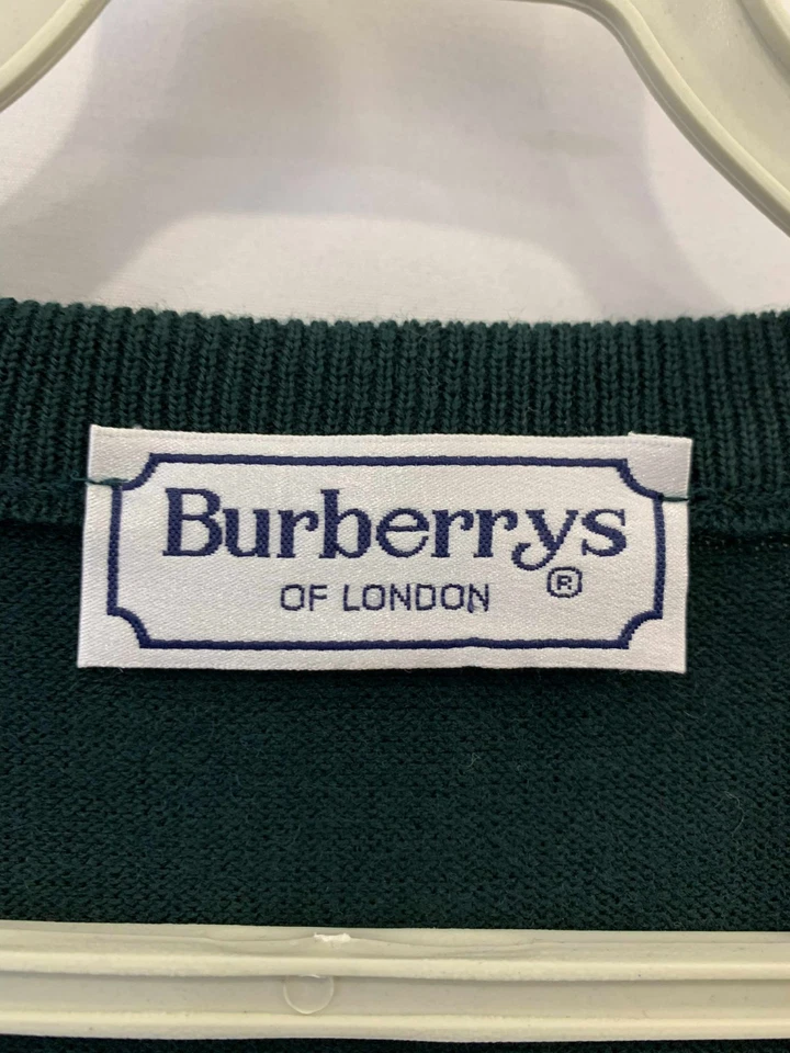 Chaleco de lana vintage Burberrys of London para hombre talla XL 46 pecho verde pura lana nueva #85 Foto 3 de 4