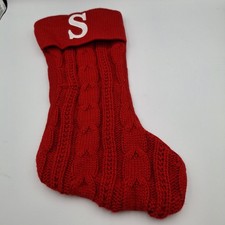 Holiday Time 17" Monogram Letter Initial "S" Red Cable Knit Christmas Stocking