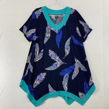 Túnica Evans Talla 20 Azul Marino Pluma Novedad Asimétrica Elastizada Manga Corta Informal