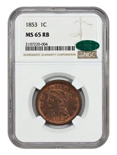 1853 1C NGC/CAC MS65RB - Braided Hair Cent