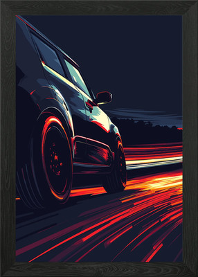 Auto rast mit Lichtspuren gerahmtes Wandbild Poster Leinwanddruck Bild