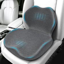 Memory Foam Car Seat Cushion with Lumbar Support Pillow,Driver Seat 1 Grey