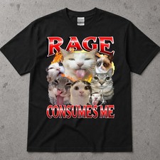 RAGE CONSUMES ME Funny Cat Meme Multiple Cats Unisex Black Cotton T-Shirt