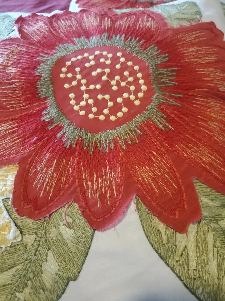 2 Pier 1 Throw Pillows Bright Floral Embroidered Applique Textured Square 19x19 - Image 3 of 4