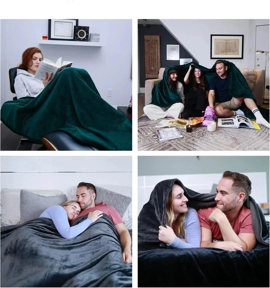 COOVA Oversized King Fleece Blanket 120x100 inche 120"x100" Forest Green 10'x8.3 - Image 2 of 4