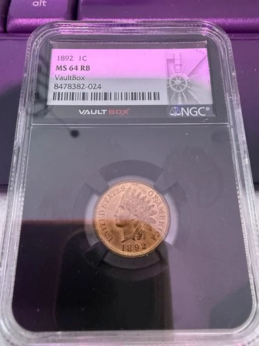 1892 Indian Head Cent 1c- NGC MS 64 RB Vault Box Black Core