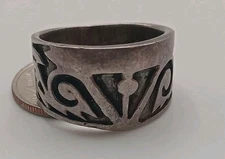 Vintage Hopi Silver Overlay Ring 11mm Wide Native American Jewelry Sz 5.75  