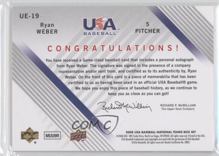 2008 USA Baseball National Teams Jersey Autos Black Ink /195 Ryan Weber Auto - Image 2 of 2