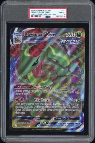 2021 POKEMON SWORD & SHIELD EVOLVING SKIES JUMBO #111 FA/RAYQUAZA VMAX PSA 8