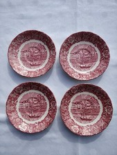 4 Stück Espresso Mocca Untertassen PALISSY England THAMES RIVER SCENES Rot
