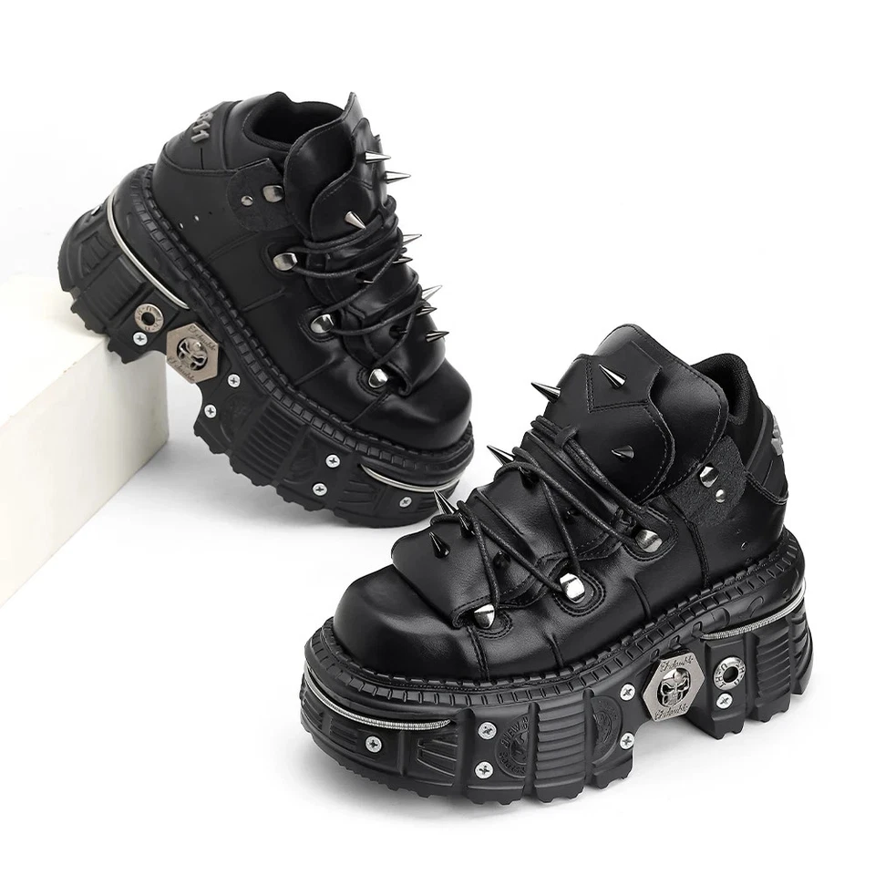 Punk Style Men Women Shoes Heel Height 6CM Platform Gothic Ankle Rock Boot Black - Image 2 of 4