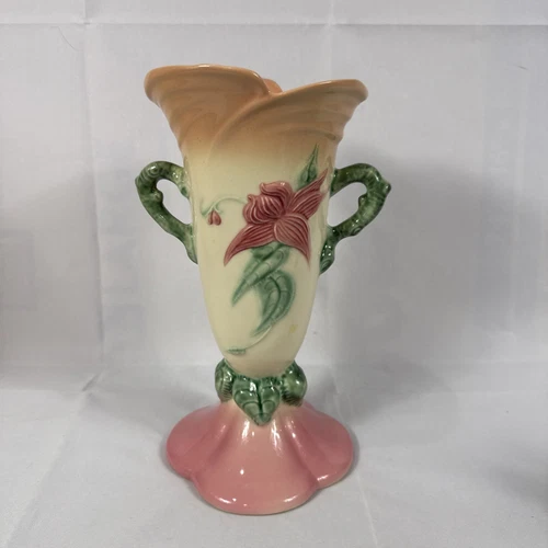 Vintage HULL WOODLAND Vase Art Pottery W-18 Matte Pink & Green 10 1/2" Tall