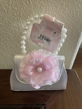 NWT On The Verge White Satin With Light Pink Flower Little Girls Purse Clutch