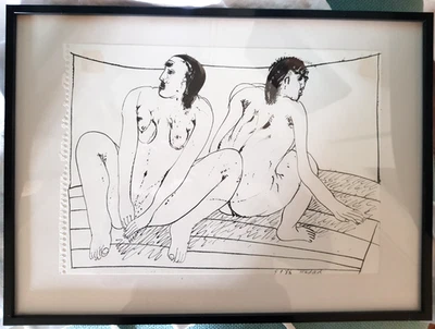 nu féminin, dessin Abraham Hadad 1986 encadré signé - Photo 1/4