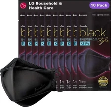 LG Airwasher KF94 Disposable Face Mask Black Breathable Reusable 4-Ply 10 Pack