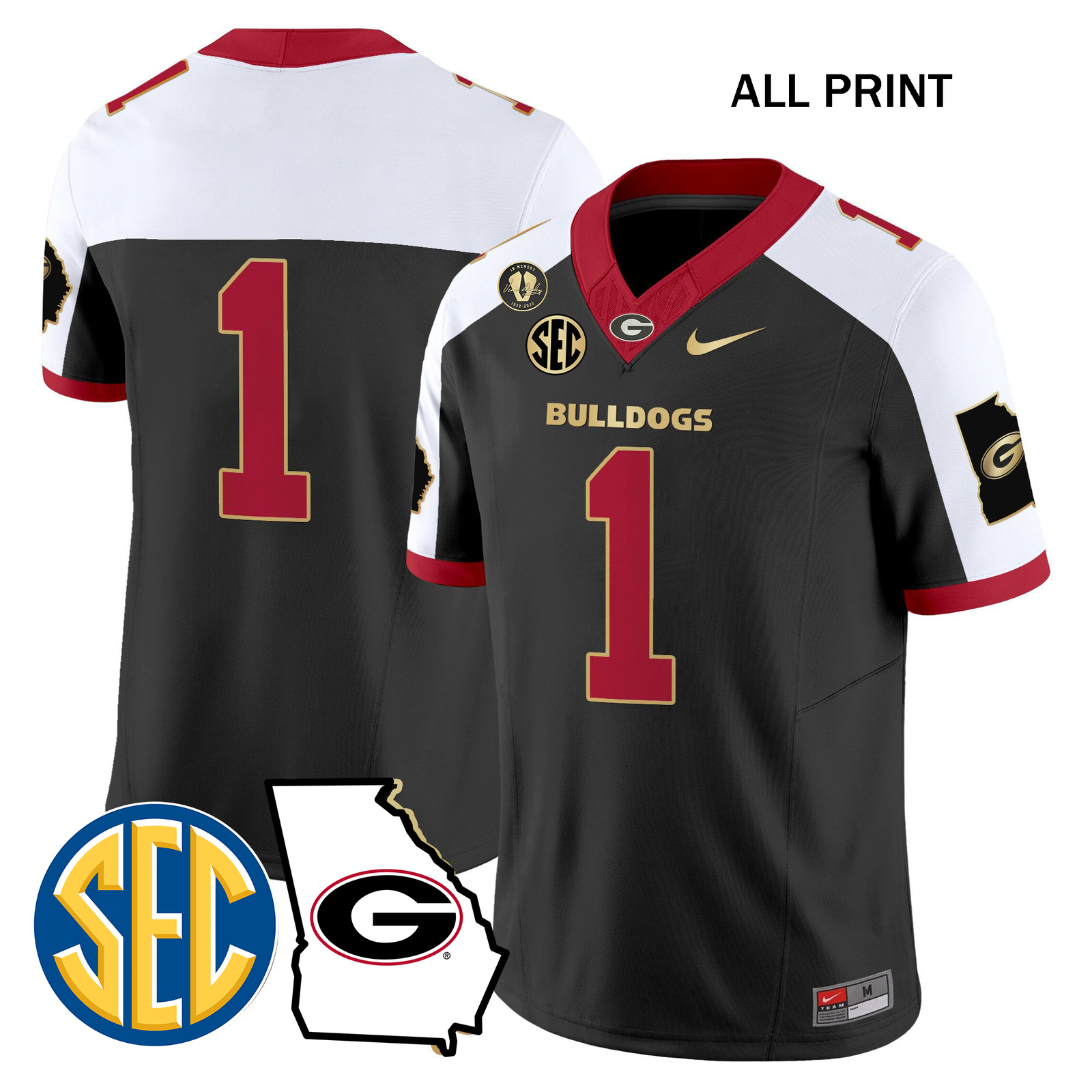 Georgia Bulldogs 2024 #1 Team – GeorgiaxMap Football Jersey–All Print