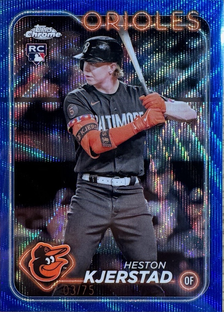 2024 Topps Chrome #142 Heston Kjerstad RC Blue Wave Refractor #/75 Orioles SSP