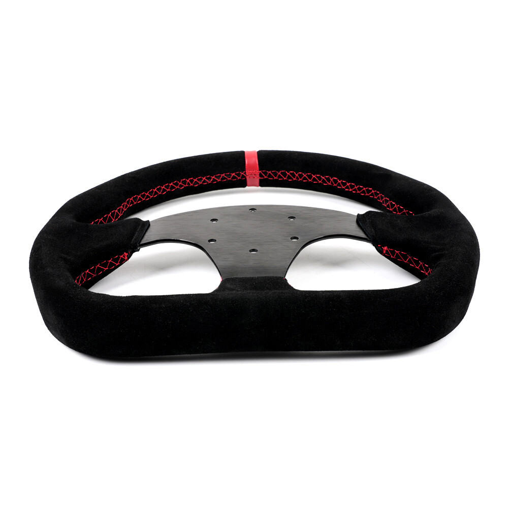 Universal 13inch Auto Racing Flat Red Suede Leather Drift Sport Steering Wheel E