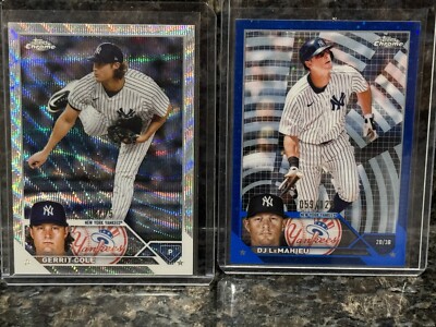 2023 Topps Chrome Yankees Lot(2) Cole Blue Wave /75 & LeMahieu Blue Sonar /150